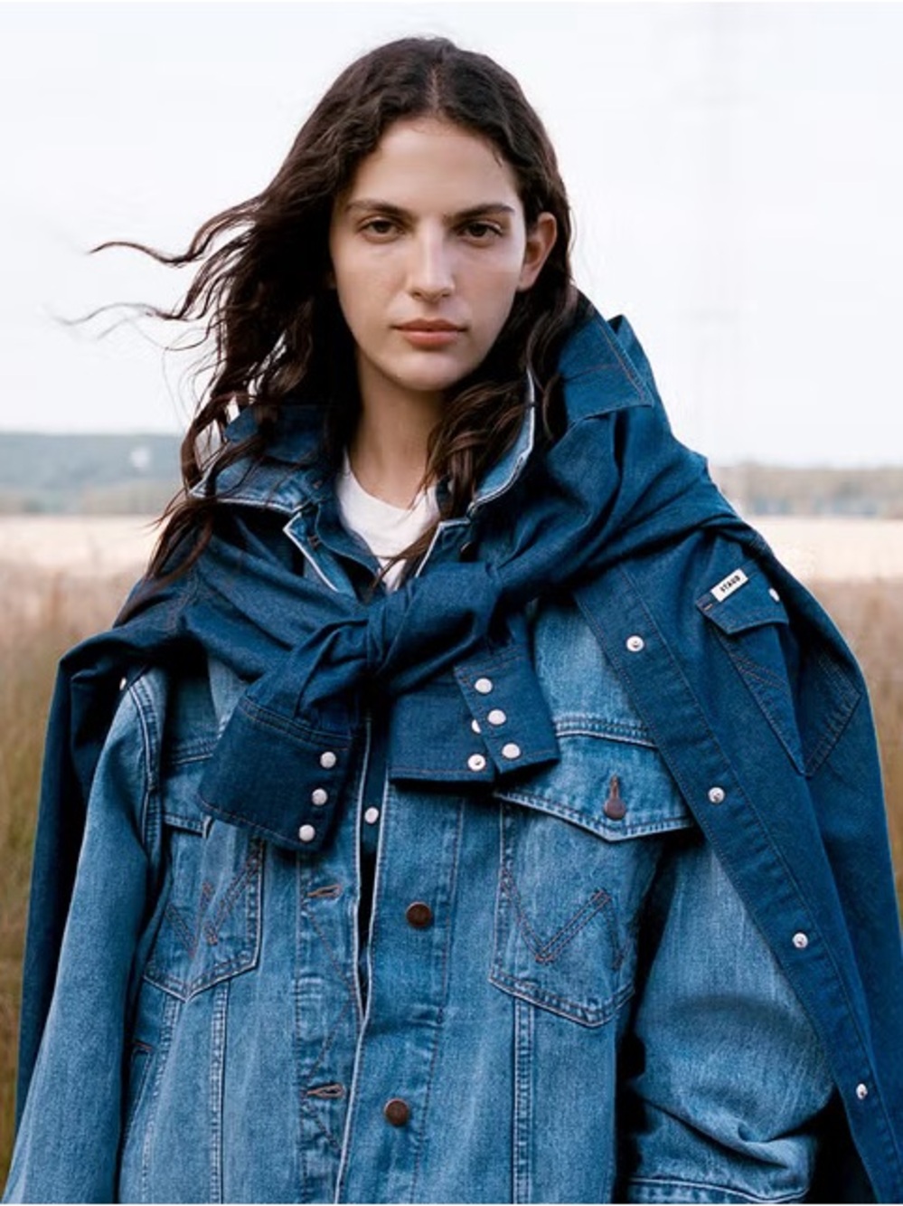 Staud Wrangler The Biggest Jean Denim Trucker Jacket New S M 90s Y2K Oversized - Picture 4 of 15